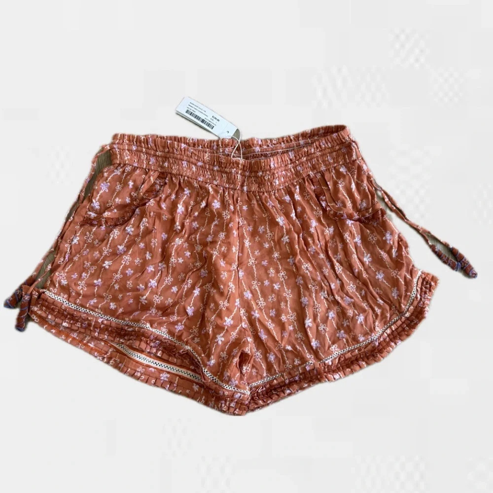 NWT Poupette St. Barth Alicia Boxer Shorts in Orange Purple Flower Stripes - Picture 1 of 4